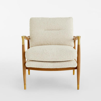 Neutral Boucle Fabric Midcentury Lounge Chair Armchair Oak Wood Frame