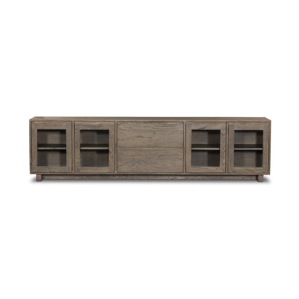 Oak Wood Low Profile Media Console Storage Cabinet TV Stand 92 inch