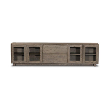 Oak Wood Low Profile Media Console Storage Cabinet TV Stand 92 inch