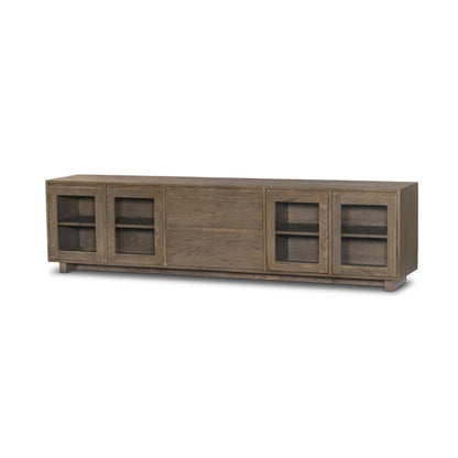 Oak Wood Low Profile Media Console Storage Cabinet TV Stand 92 inch