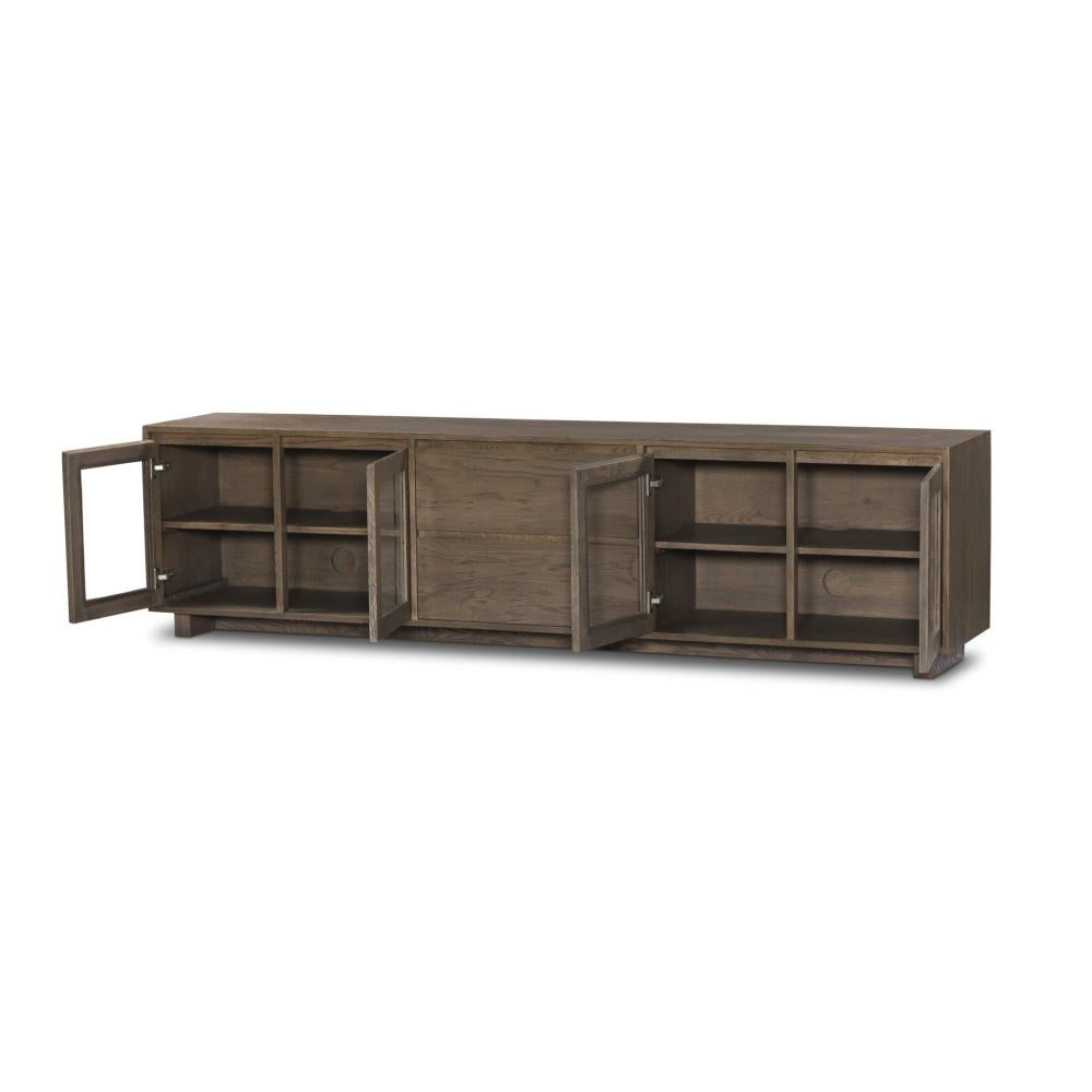 Oak Wood Low Profile Media Console Storage Cabinet TV Stand 92 inch