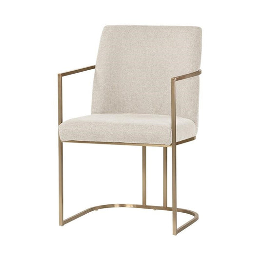 Oatmeal Neutral Fabric & Brass Frame Dining Chair Armchair