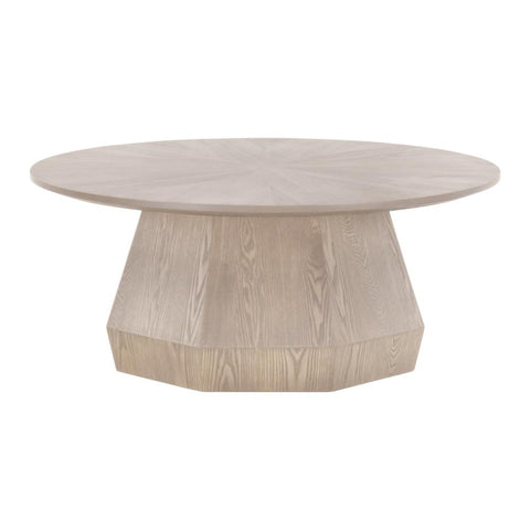 Octagon Shaped Pedestal Base Coffee Table Natural Gray Ash Wood 42 inch