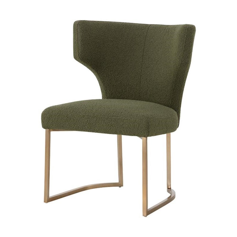 Olive Green Boucle Curved Back Armless Dining Chair Gold Base