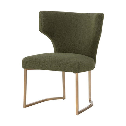 Olive Green Boucle Curved Back Armless Dining Chair Gold Base