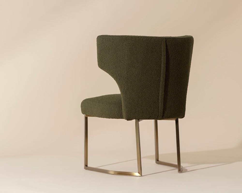 Olive Green Boucle Curved Back Armless Dining Chair Gold Base