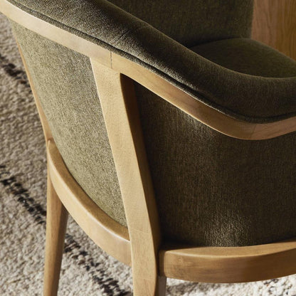 Olive Green Performance Fabric Exposed Solid Wood Frame Dining Chair Armchair