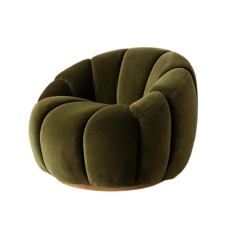 Olive Green Velvet Channel Tufted Swivel Lounge Chair