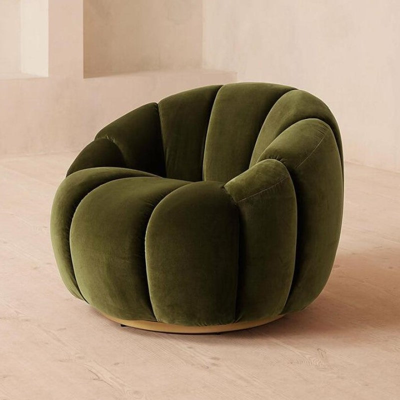 Olive Green Velvet Channel Tufted Swivel Lounge Chair