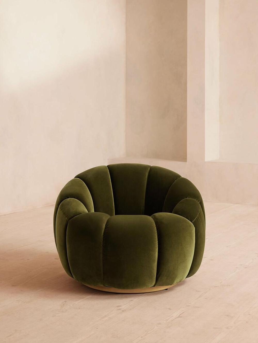 Olive Green Velvet Channel Tufted Swivel Lounge Chair