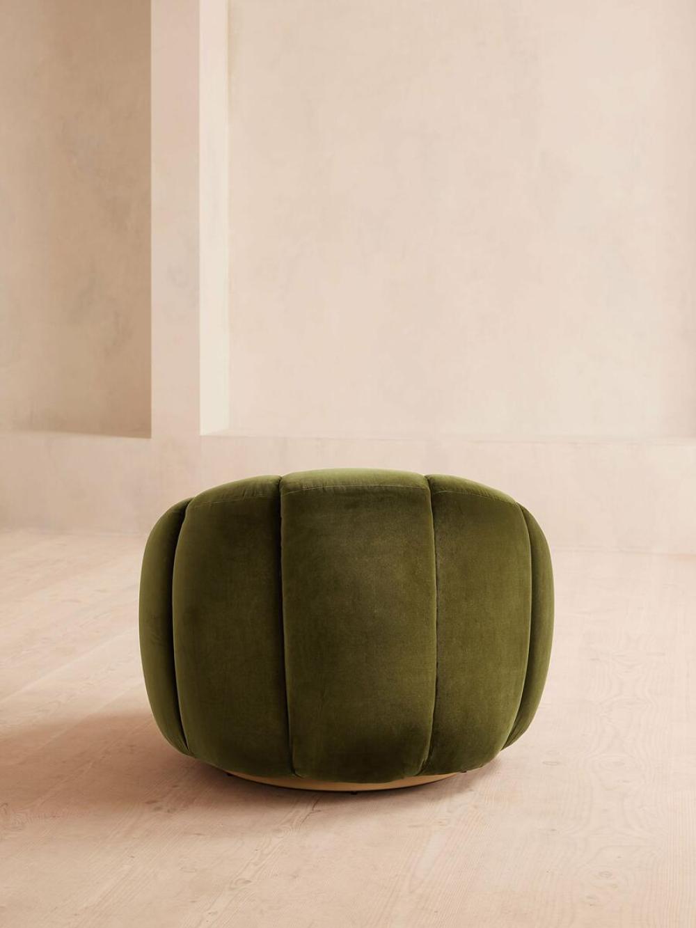 Olive Green Velvet Channel Tufted Swivel Lounge Chair