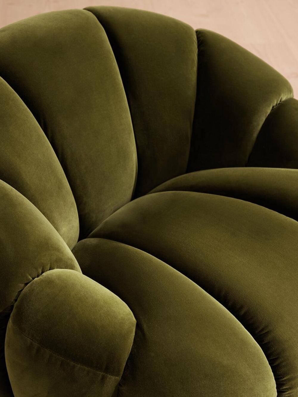 Olive Green Velvet Channel Tufted Swivel Lounge Chair