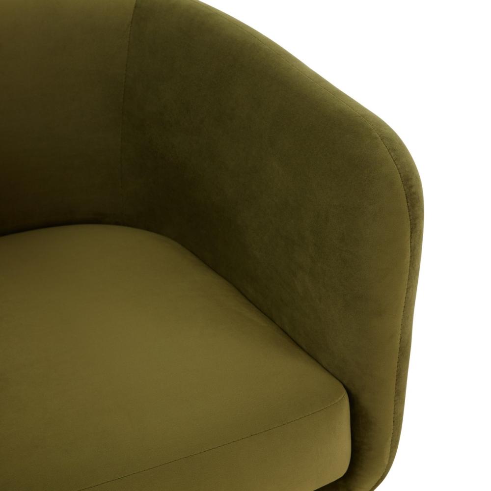 Olive Green Velvet Fully Upholstered Barrel Back Tub Dining Chair