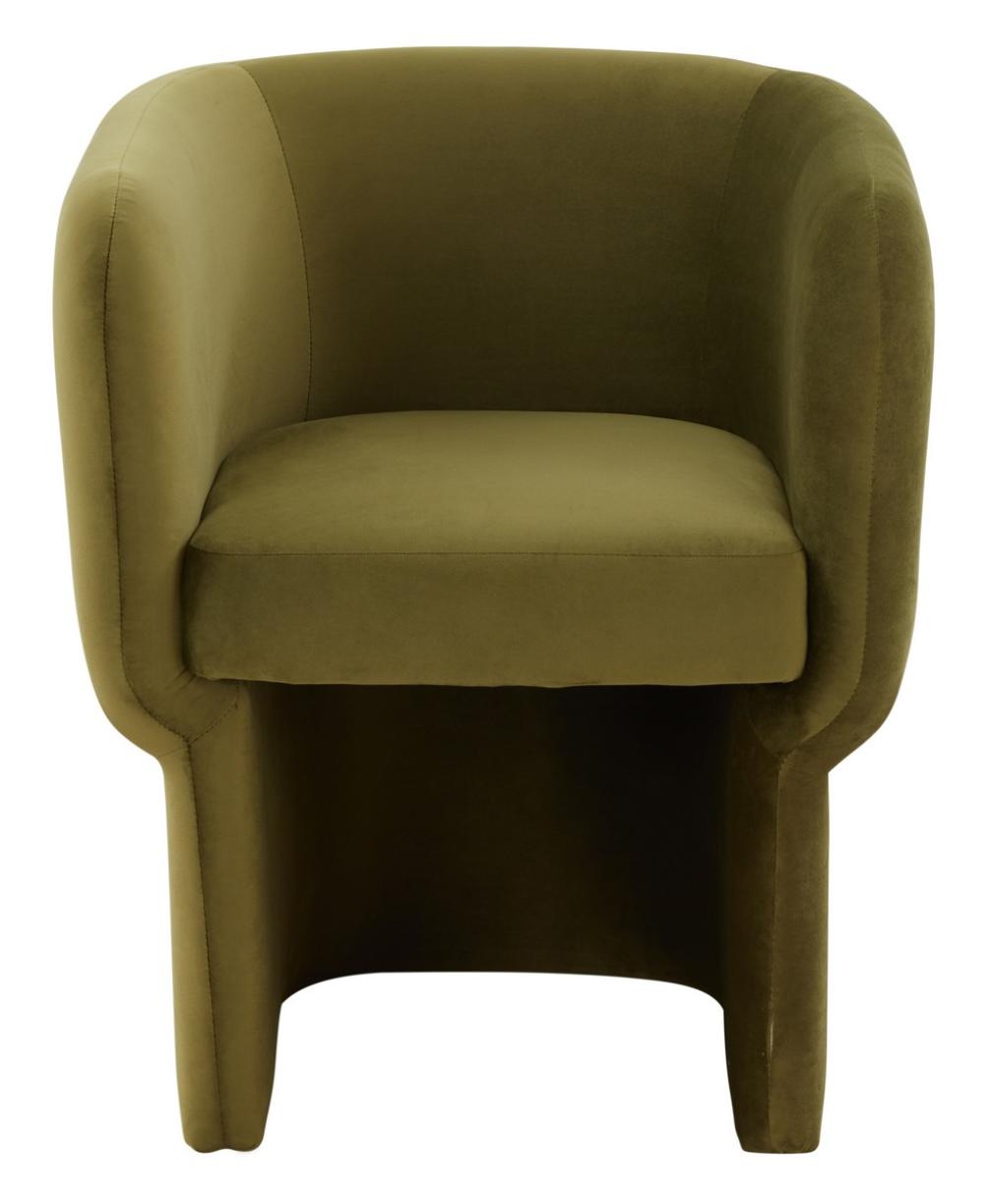 Olive Green Velvet Fully Upholstered Barrel Back Tub Dining Chair