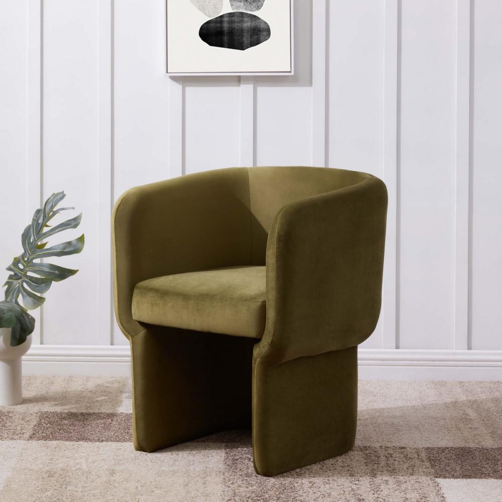 Olive Green Velvet Fully Upholstered Barrel Back Tub Dining Chair