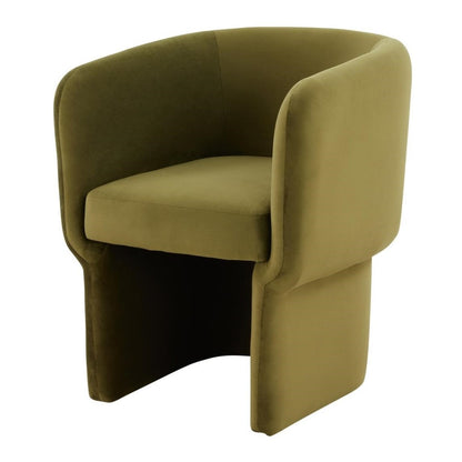 Olive Green Velvet Fully Upholstered Barrel Back Tub Dining Chair