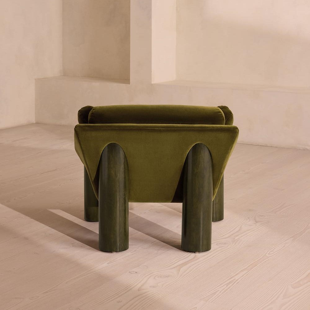 Olive Green Velvet Pillar Leg Lounge Chair Accent Armchair