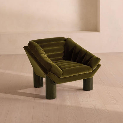 Olive Green Velvet Pillar Leg Lounge Chair Accent Armchair