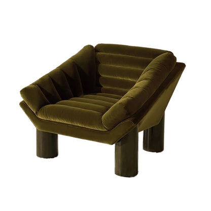 Olive Green Velvet Pillar Leg Lounge Chair Accent Armchair