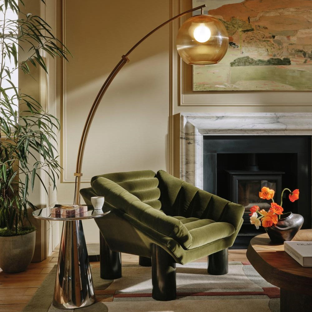 Olive Green Velvet Pillar Leg Lounge Chair Accent Armchair