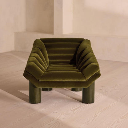 Olive Green Velvet Pillar Leg Lounge Chair Accent Armchair