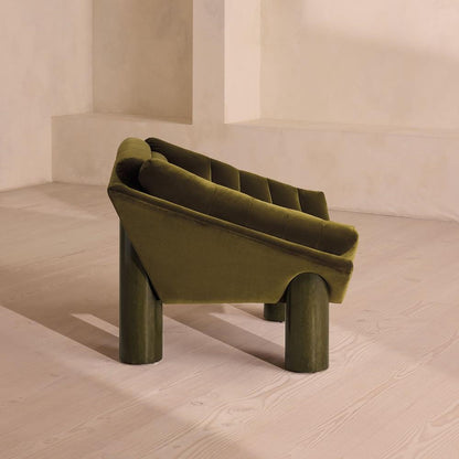 Olive Green Velvet Pillar Leg Lounge Chair Accent Armchair