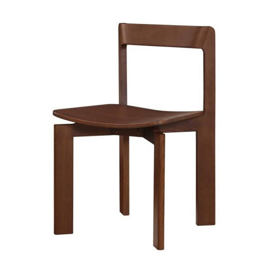 Open Back Dining Chair Brown Walnut Stained Ash Wood (Set of 2)