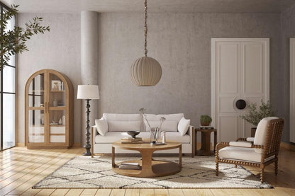 Open Base Round Coffee Table Solid Mahogany Wood Brown Straw Wash Finish 48 inch