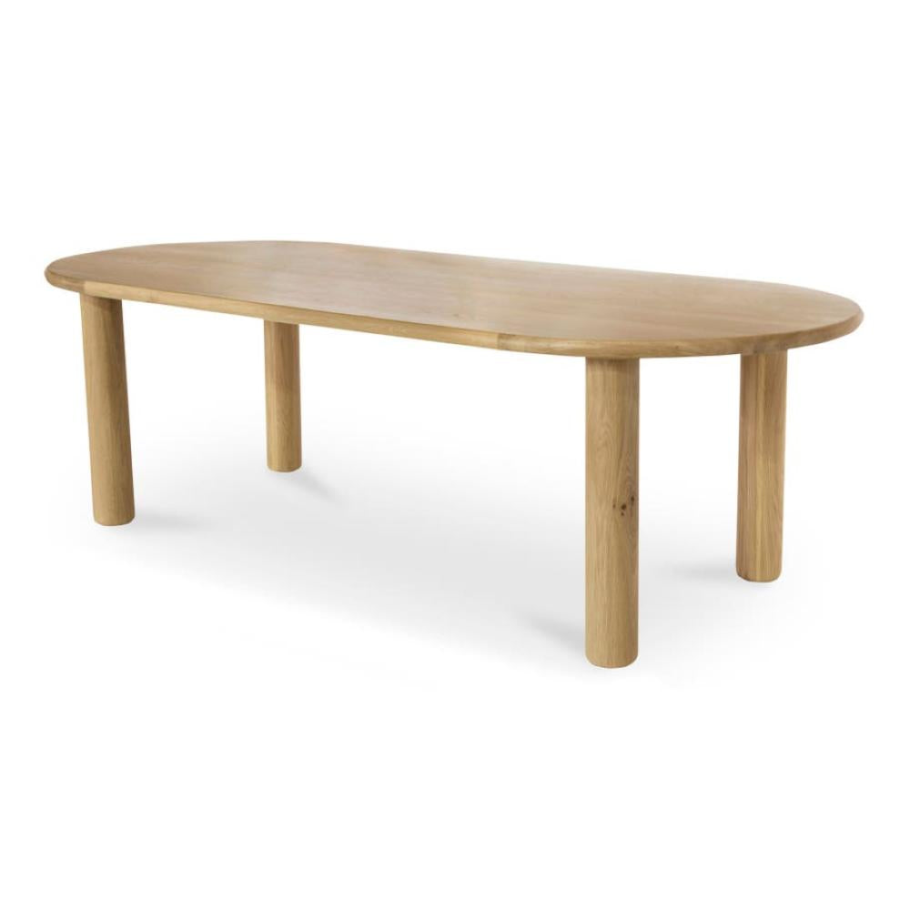 Organic Modern Light Oak Oval Dining Table with Cylindrical Legs 96 inch