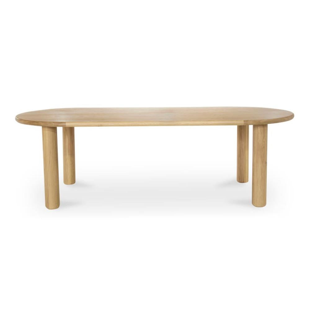 Organic Modern Light Oak Oval Dining Table with Cylindrical Legs 96 inch