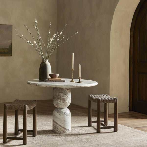Organic Modern Sawar Marble Pedestal Round Dining Table 42 inch