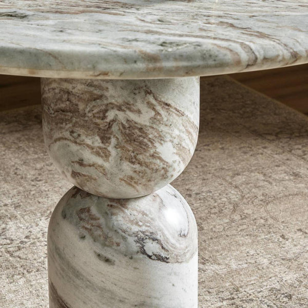 Organic Modern Sawar Marble Pedestal Round Dining Table 42 inch