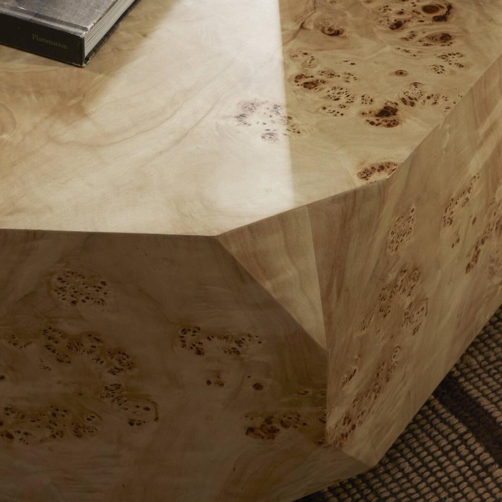 Organically Shaped Light Burl Wood Plinth Base Coffee Table 46 inch