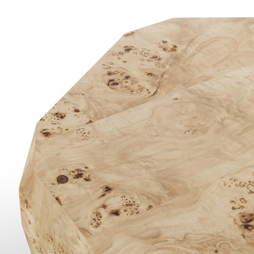 Organically Shaped Light Burl Wood Plinth Base Coffee Table 46 inch