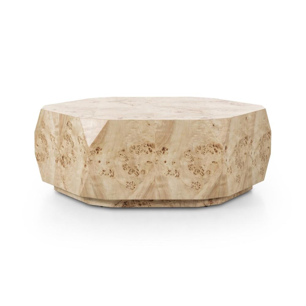 Organically Shaped Light Burl Wood Plinth Base Coffee Table 46 inch