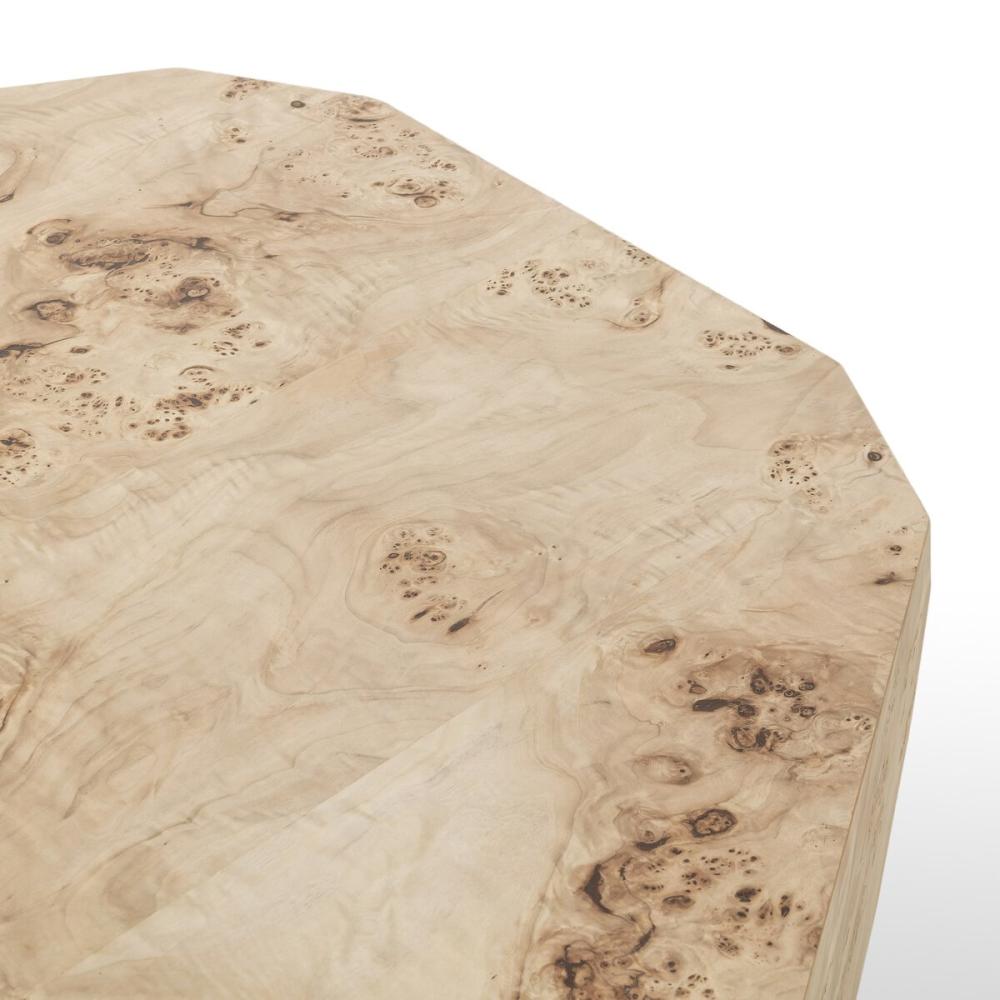 Organically Shaped Light Burl Wood Plinth Base Coffee Table 46 inch