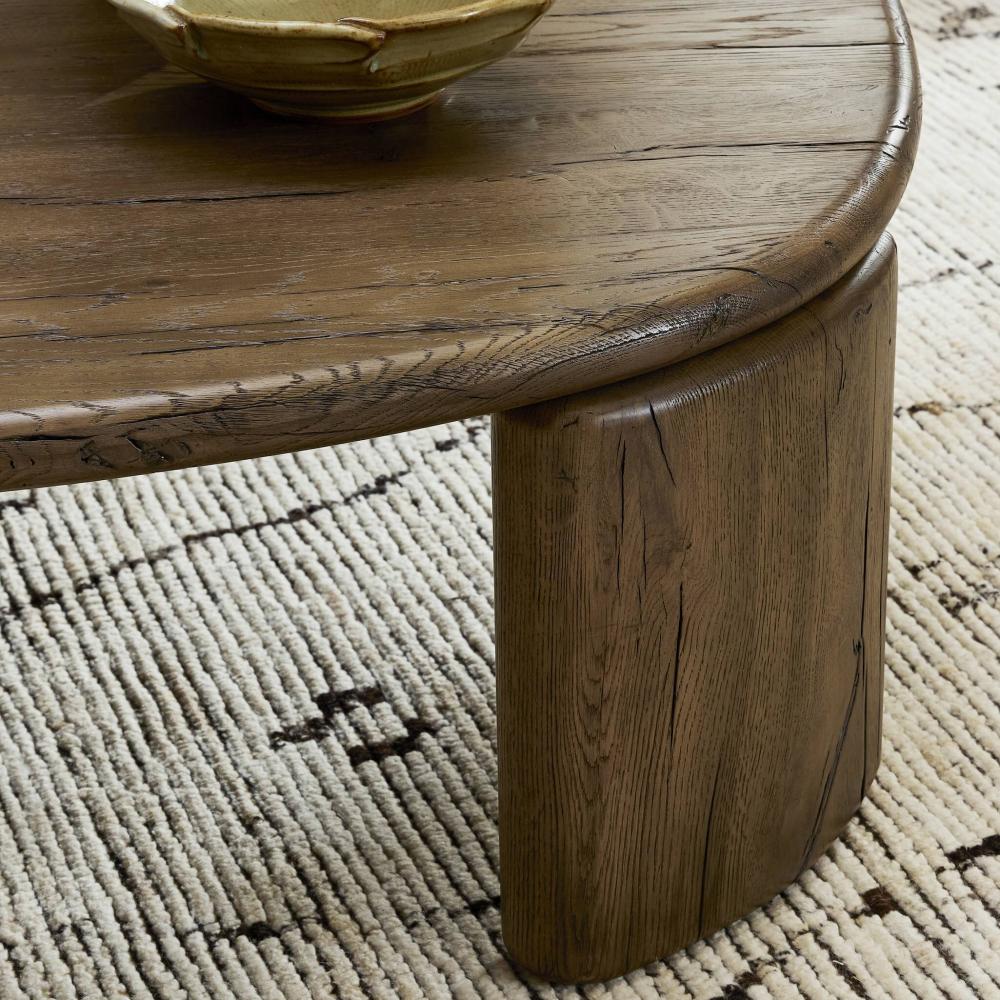 Organically Shaped Low Profile Oak Wood Nesting Coffee Table 48 inch