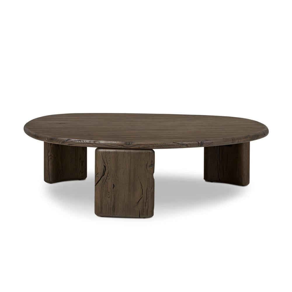 Organically Shaped Low Profile Oak Wood Nesting Coffee Table 48 inch
