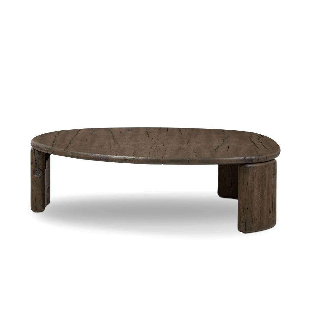 Organically Shaped Low Profile Oak Wood Nesting Coffee Table 48 inch