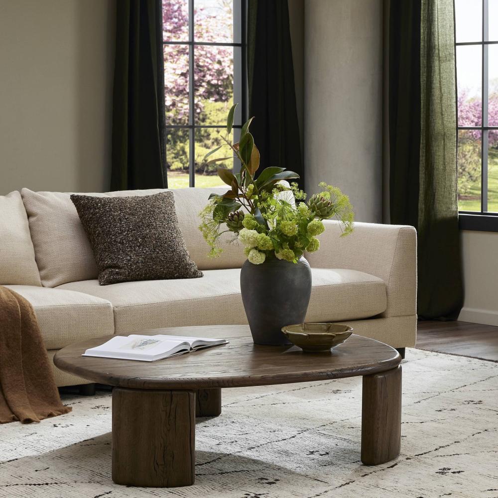 Organically Shaped Low Profile Oak Wood Nesting Coffee Table 48 inch