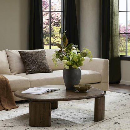 Organically Shaped Low Profile Oak Wood Nesting Coffee Table 48 inch