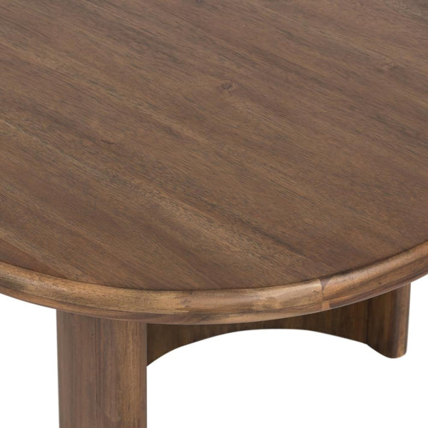 Oval Coffee Table Seasoned Brown Acacia Wood with Crescent Shaped Legs 51 inch