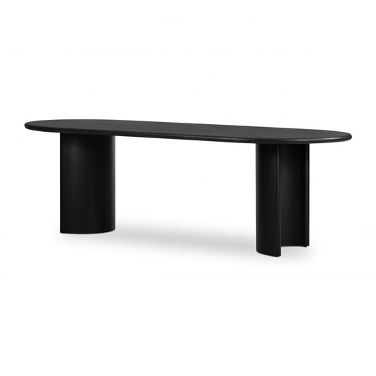 Oval Dining Table Black Acacia Wood with Crescent Shaped Legs 94 inch