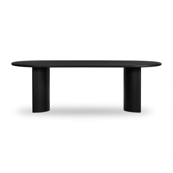 Oval Dining Table Black Acacia Wood with Crescent Shaped Legs 94 inch