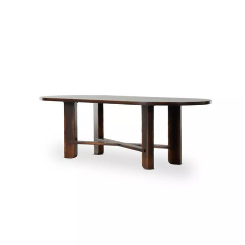 Modern Rustic Solid Birch Wood Oval Dining Table Dark Brown Distressed Walnut Finish 96 inch
