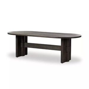 Oval Dining Table Oak Wood with Brushed Dark Brown Finish 96 inch