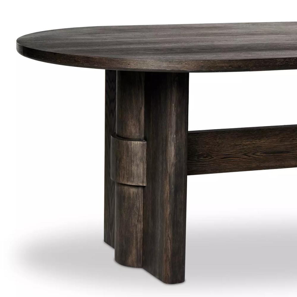 Oval Dining Table Oak Wood with Brushed Dark Brown Finish 96 inch