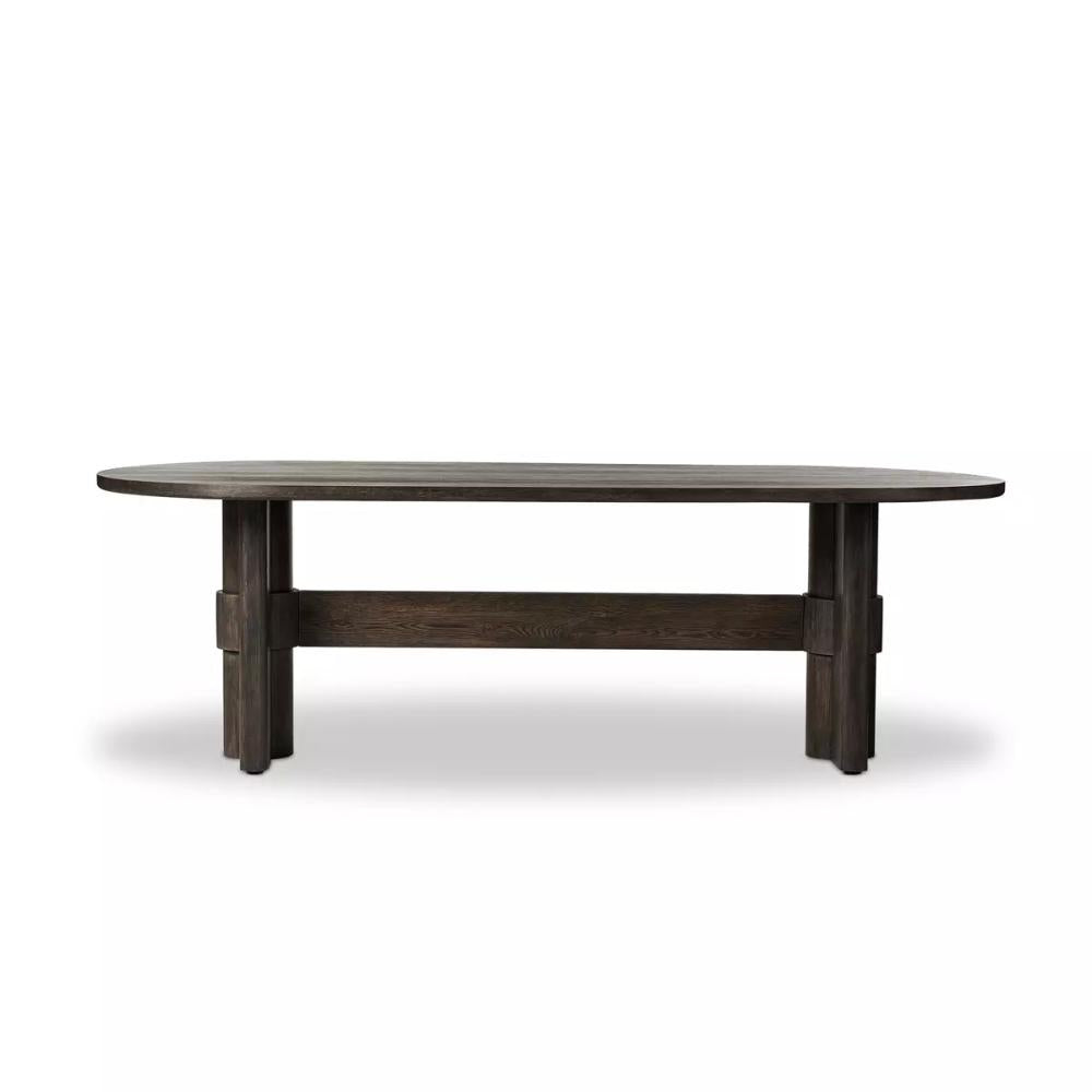 Oval Dining Table Oak Wood with Brushed Dark Brown Finish 96 inch