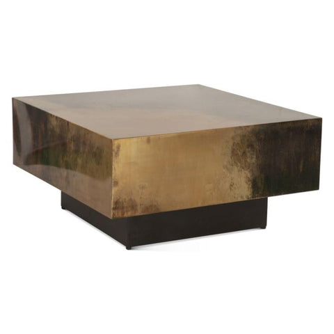 Oxidized Copper Square Block Pedestal Coffee Table 35 inch