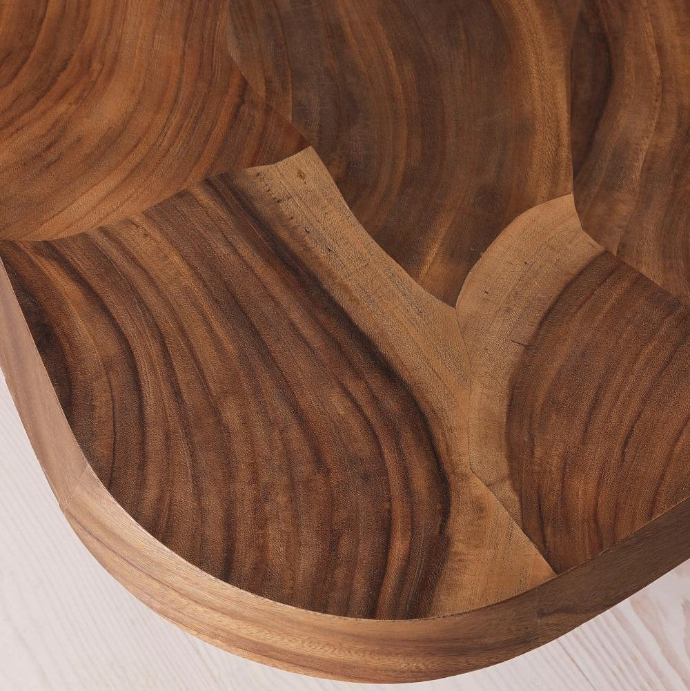 Oyster Cut Dark Guanacaste Wood Slices Pedestal Base Coffee Table 47 inch